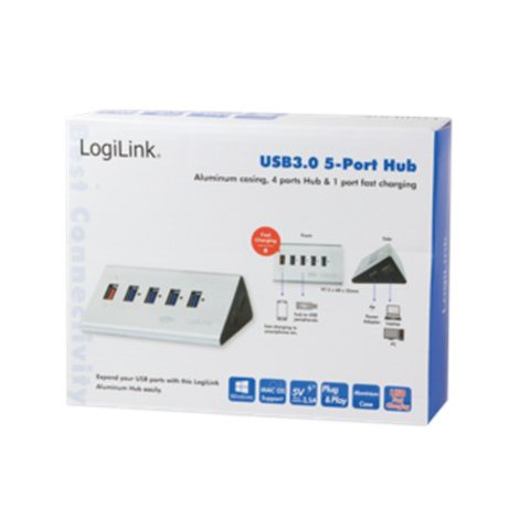 Logilink UA0227 USB 3.0 High Speed Hub 4-Port + 1x Fast Charging Port - 6